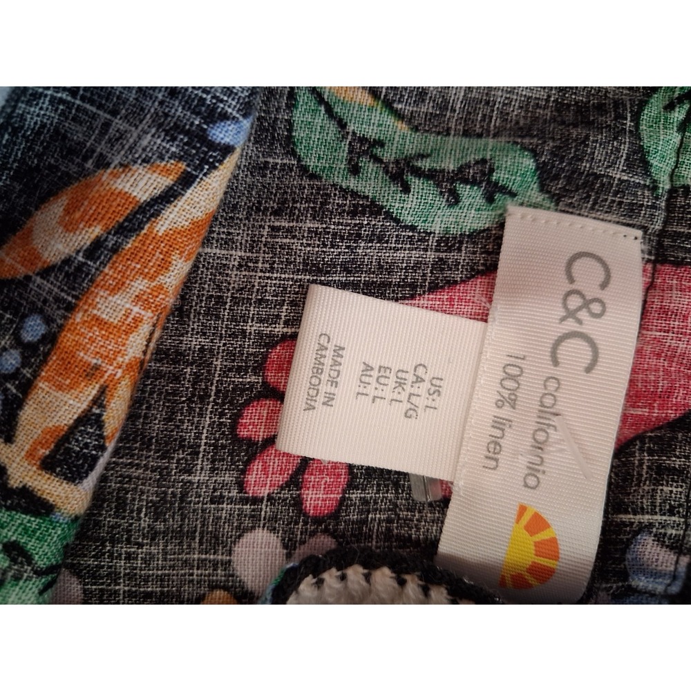 C&C California 100%Linen Euro Summer Womens size Large Floral Ballon Sleeve Top - Picture 10 of 12